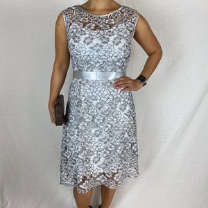 Betsy & Adam Silver Lace Waist Tie Dress